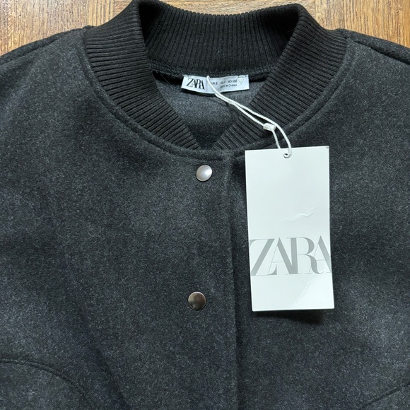 NWT Zara Gray Felt Soft Cropped Bomber Jacket S - Picture 4 of 6